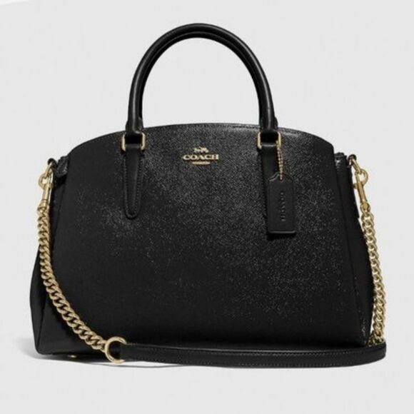 COACH F32017 SAGE CARRYALL Patent Black Crossgrain Leather, NWOT - Picture 1 of 16